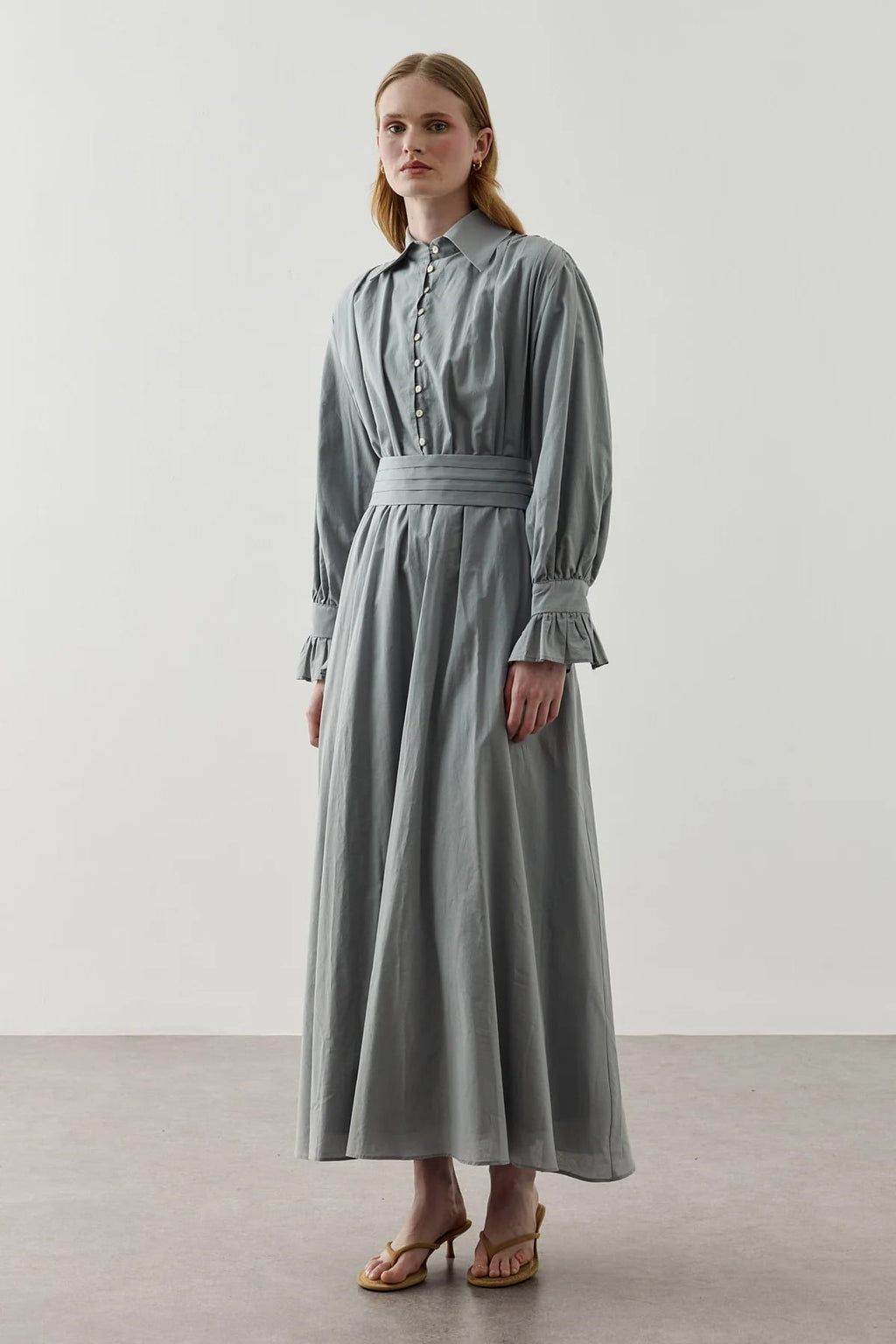 Blue Cotton Belted Dress