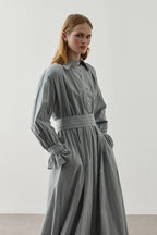Blue Cotton Belted Dress