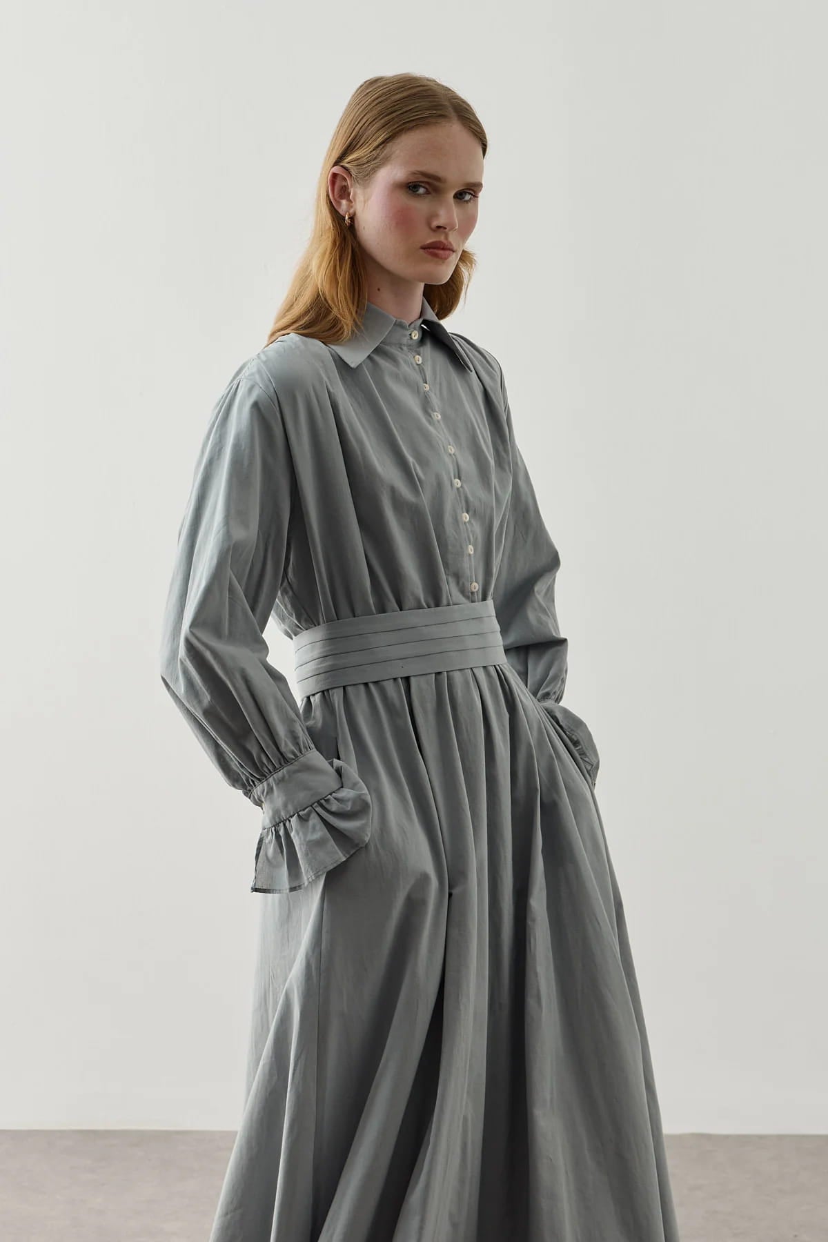 Blue Cotton Belted Dress
