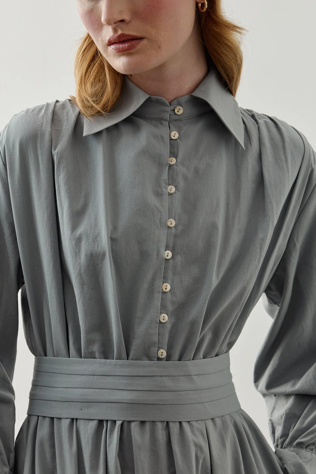 Blue Cotton Belted Dress