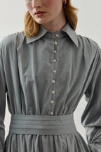Blue Cotton Belted Dress