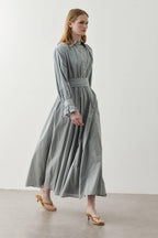Blue Cotton Belted Dress
