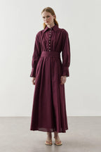 Plum Cotton Belted Dress