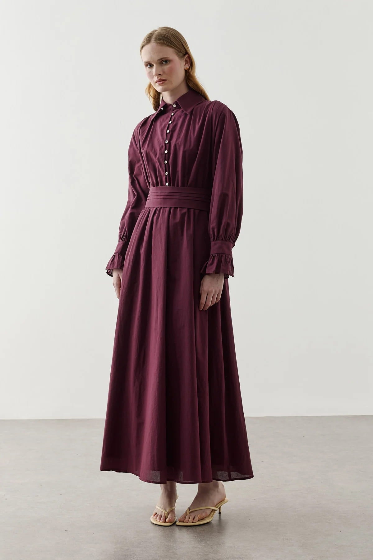 Plum Cotton Belted Dress