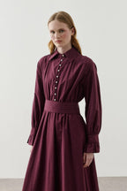 Plum Cotton Belted Dress