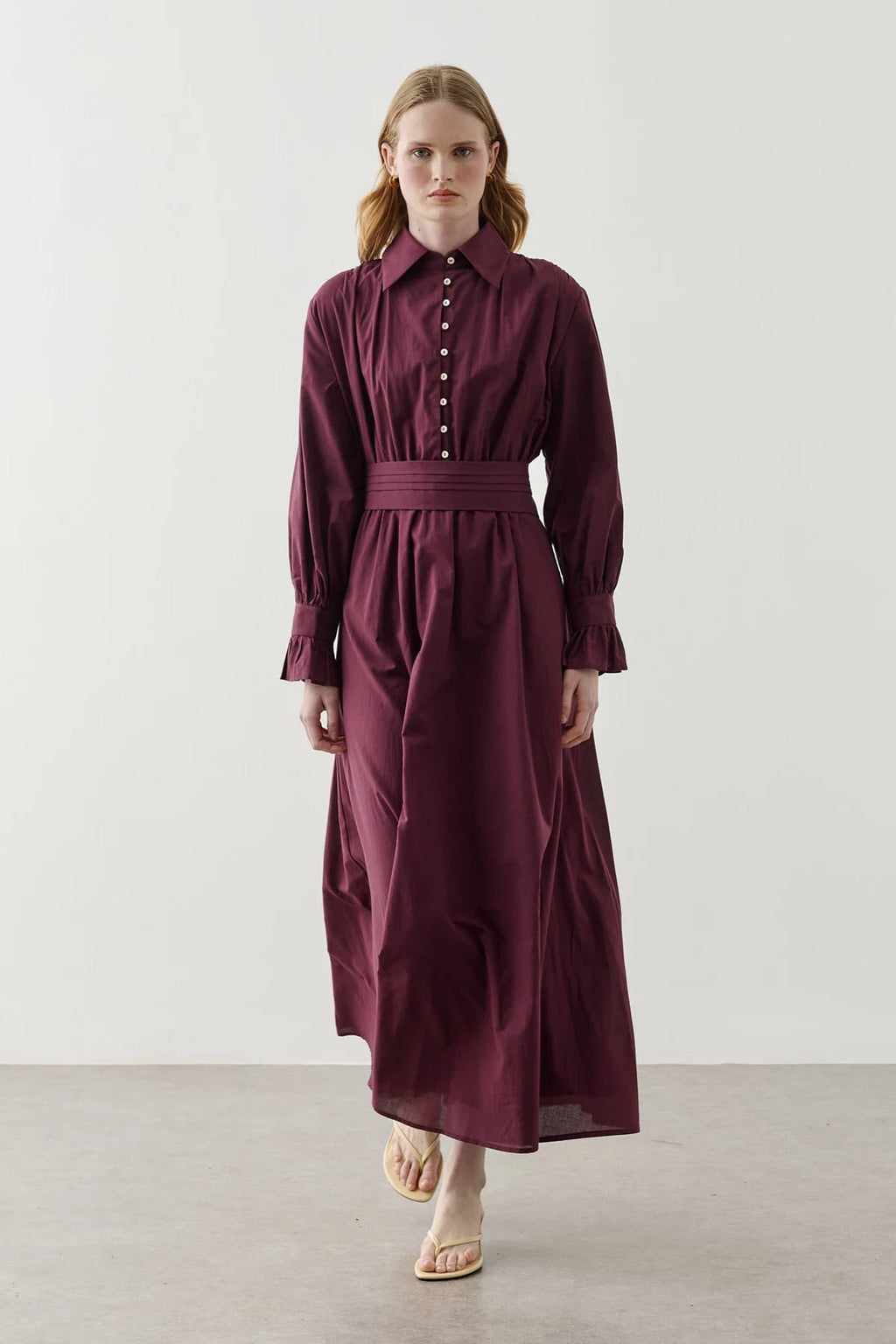 Plum Cotton Belted Dress