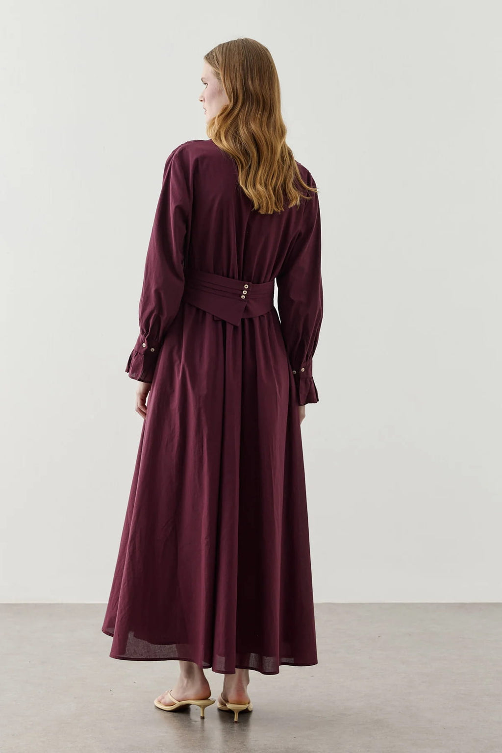 Plum Cotton Belted Dress