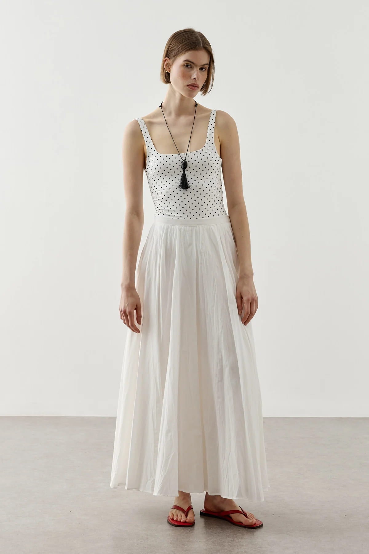 Ecru Panel Flare Skirt