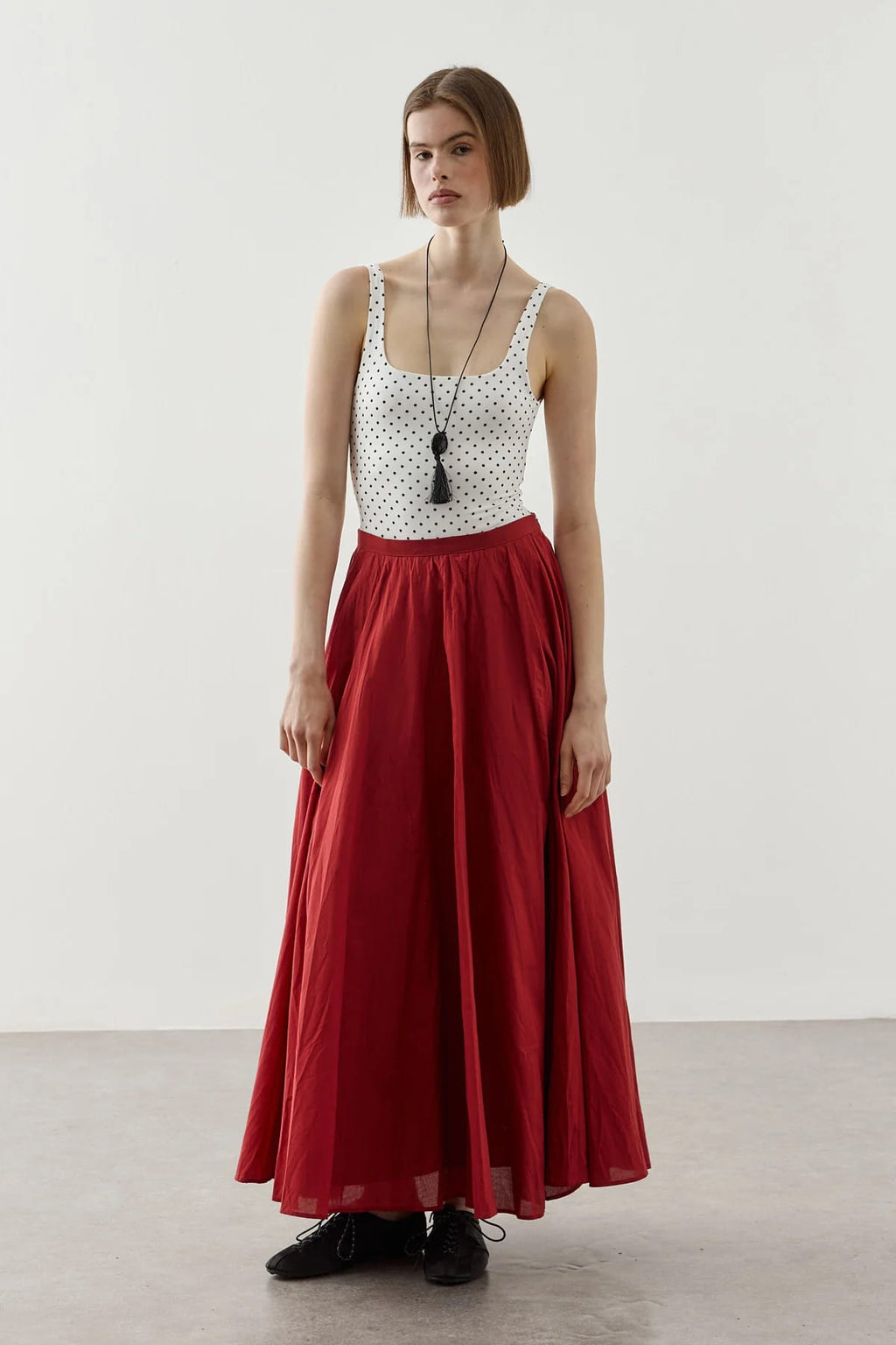Red Panel Flare Skirt