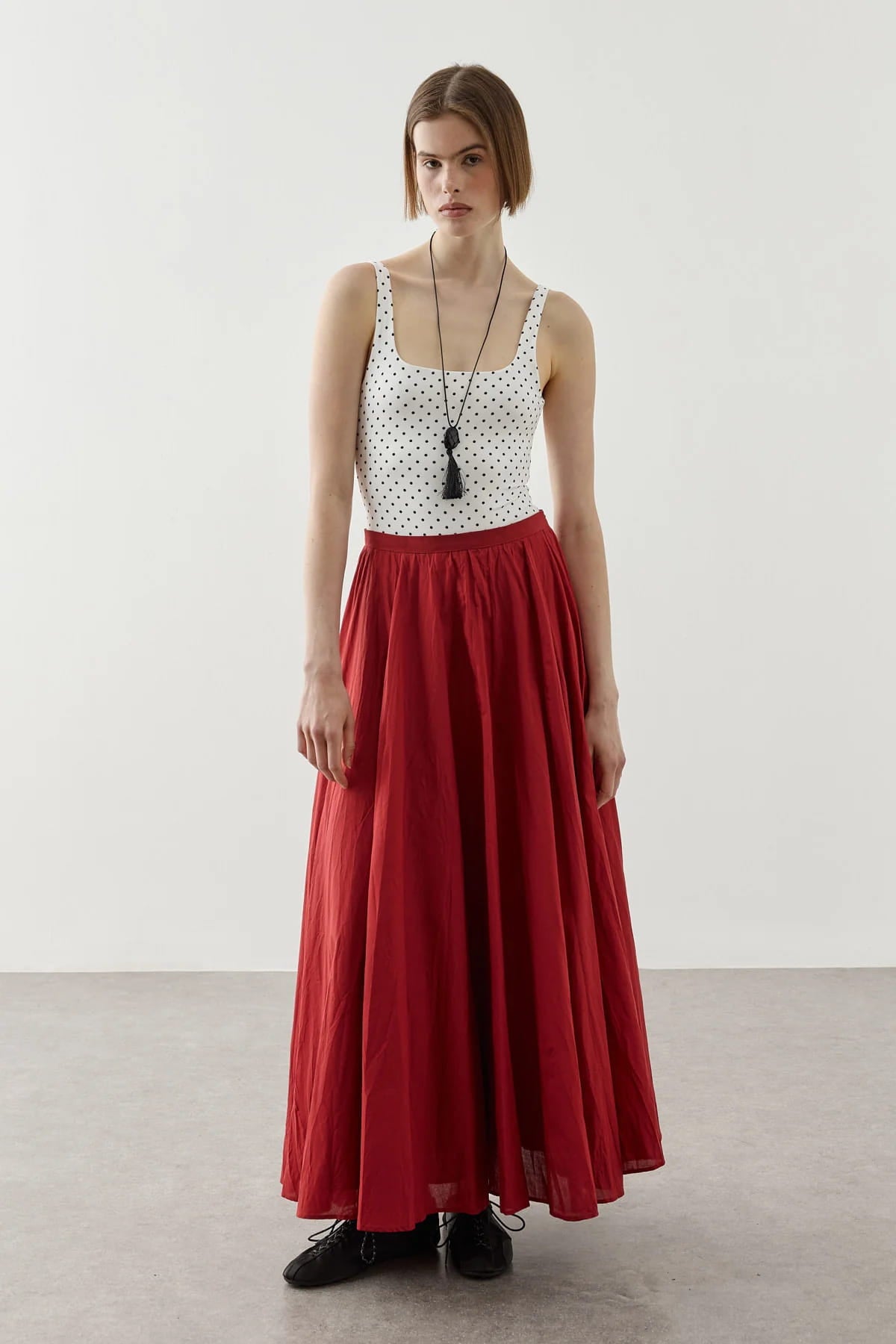 Red Panel Flare Skirt