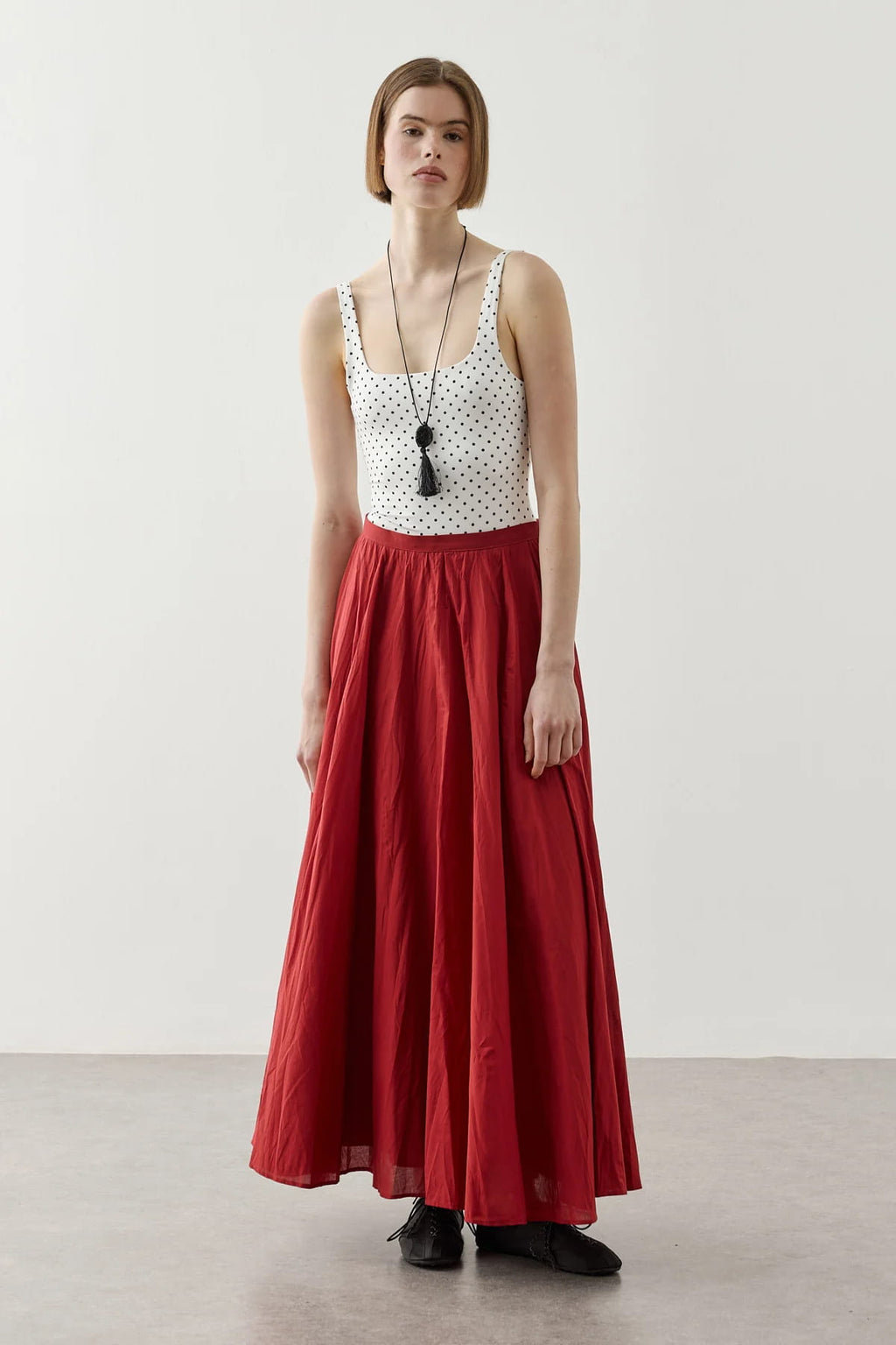 Red Panel Flare Skirt