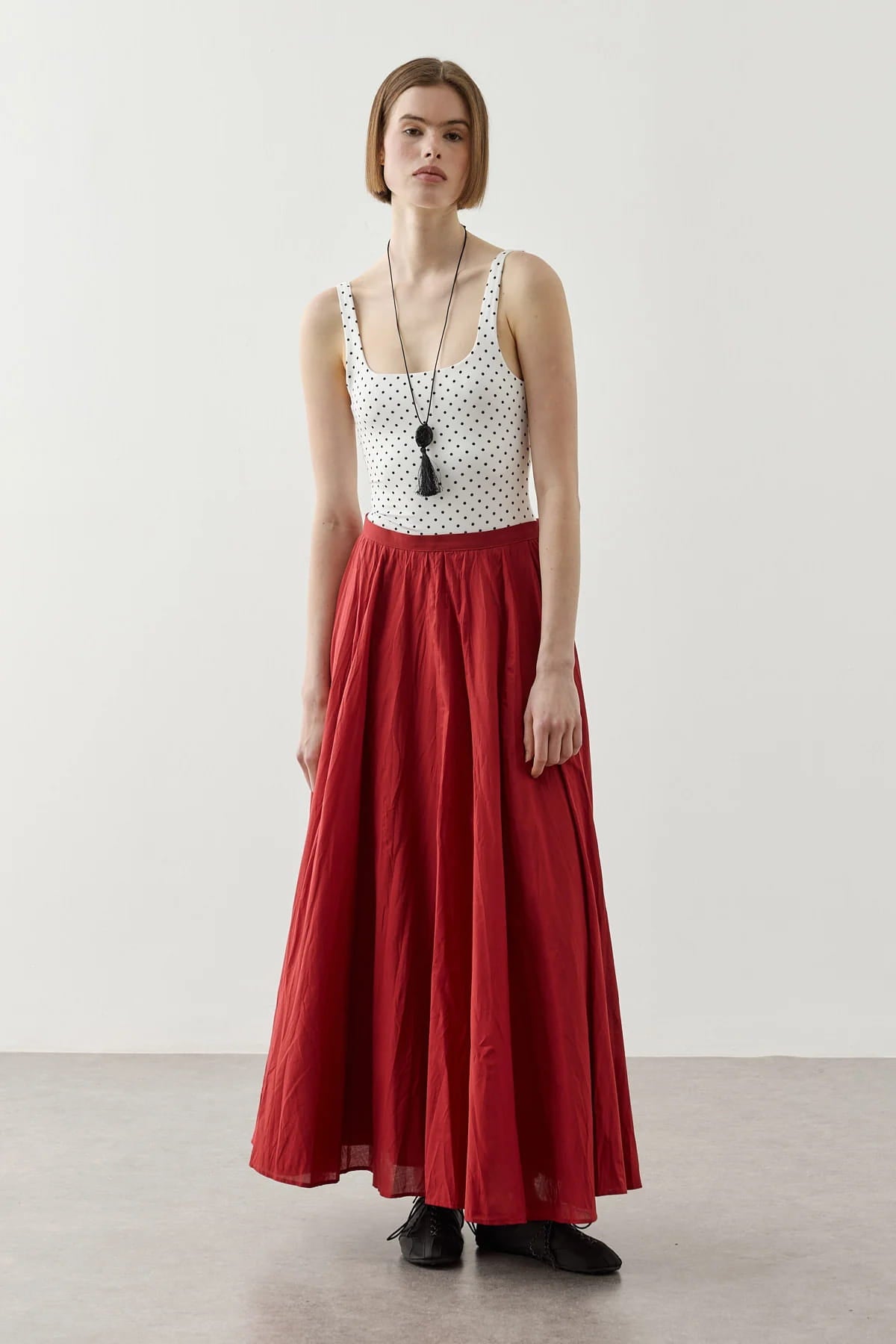 Red Panel Flare Skirt
