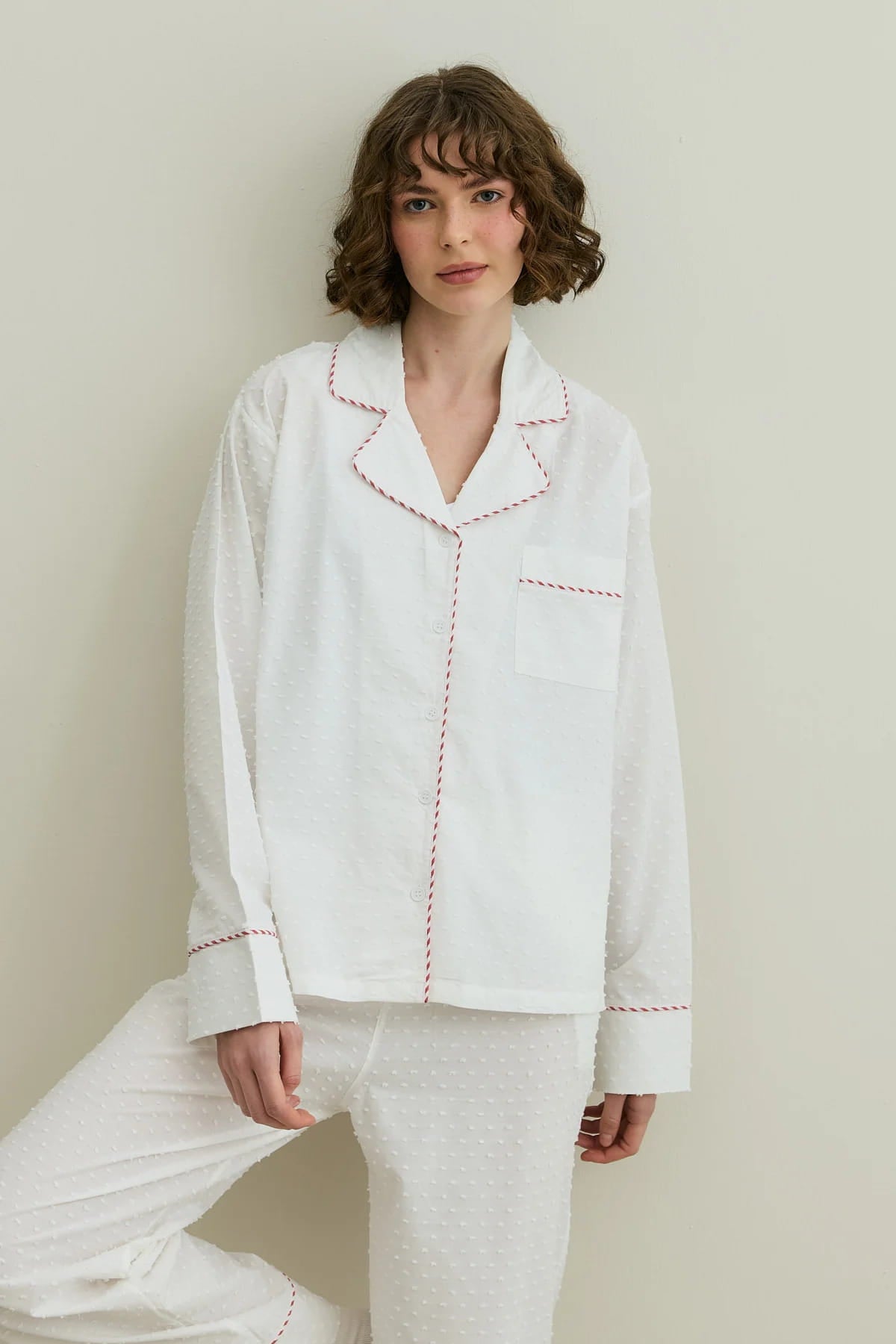 Ecru Pom Pom Pijama Suit