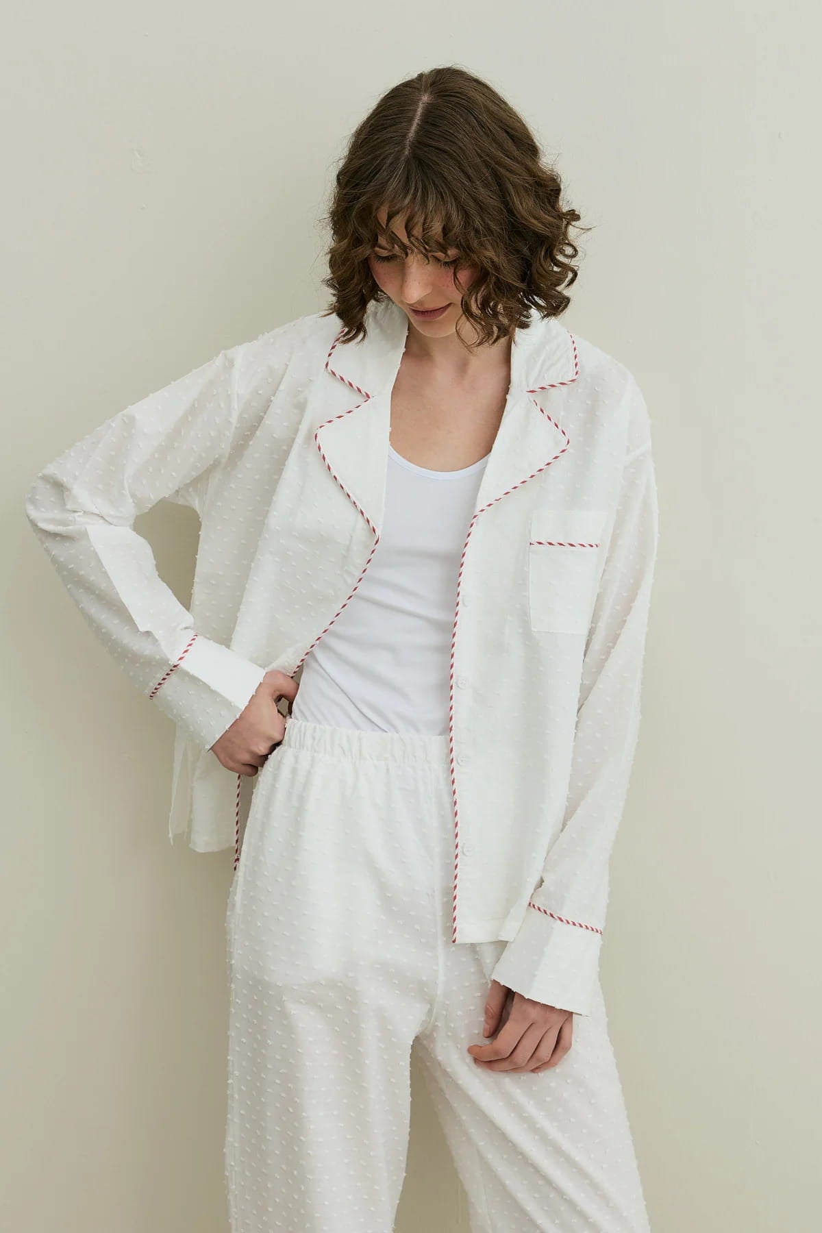 Ecru Pom Pom Pijama Suit