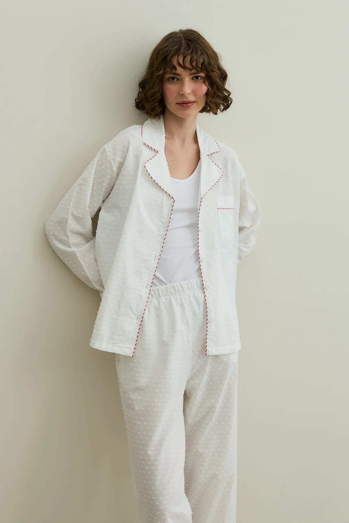 Ecru Pom Pom Pijama Suit