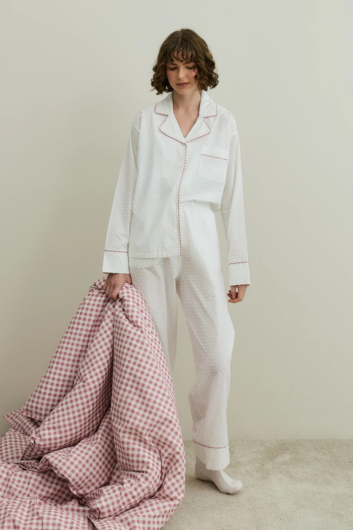 Ecru Pom Pom Pijama Suit