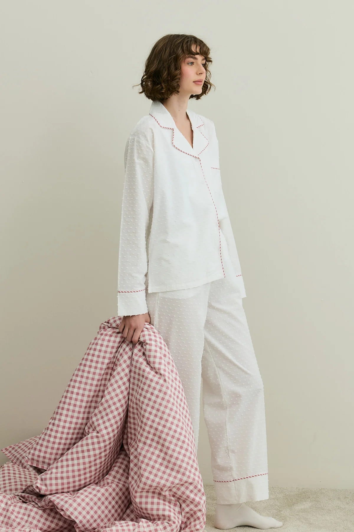 Ecru Pom Pom Pijama Suit