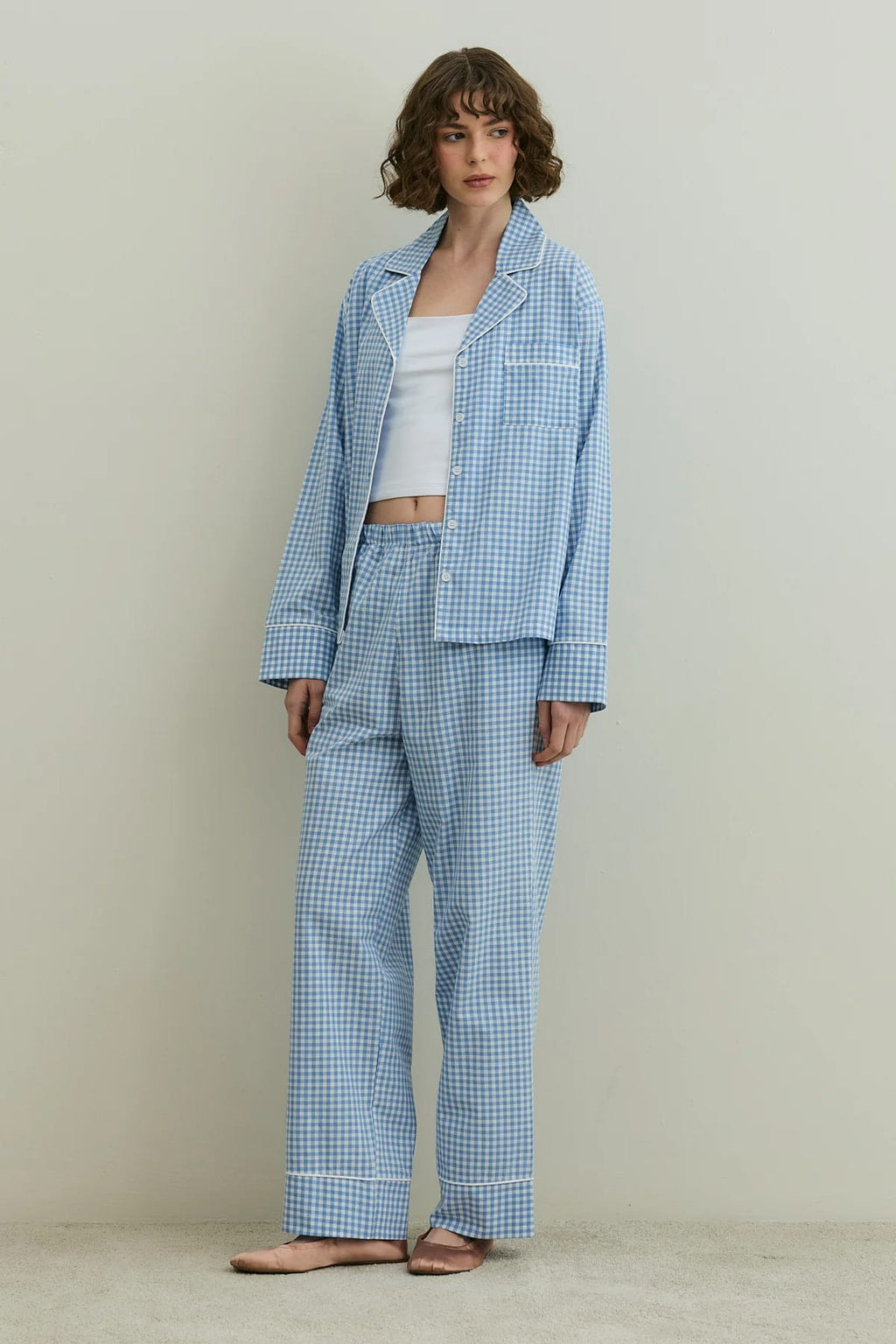 Blue Gingham Pijama Suit