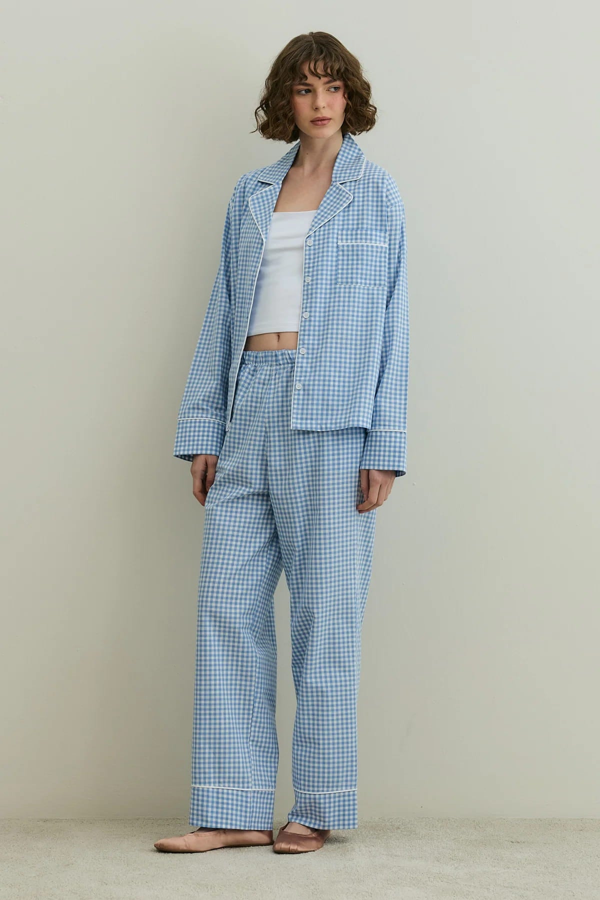 Blue Gingham Pijama Suit