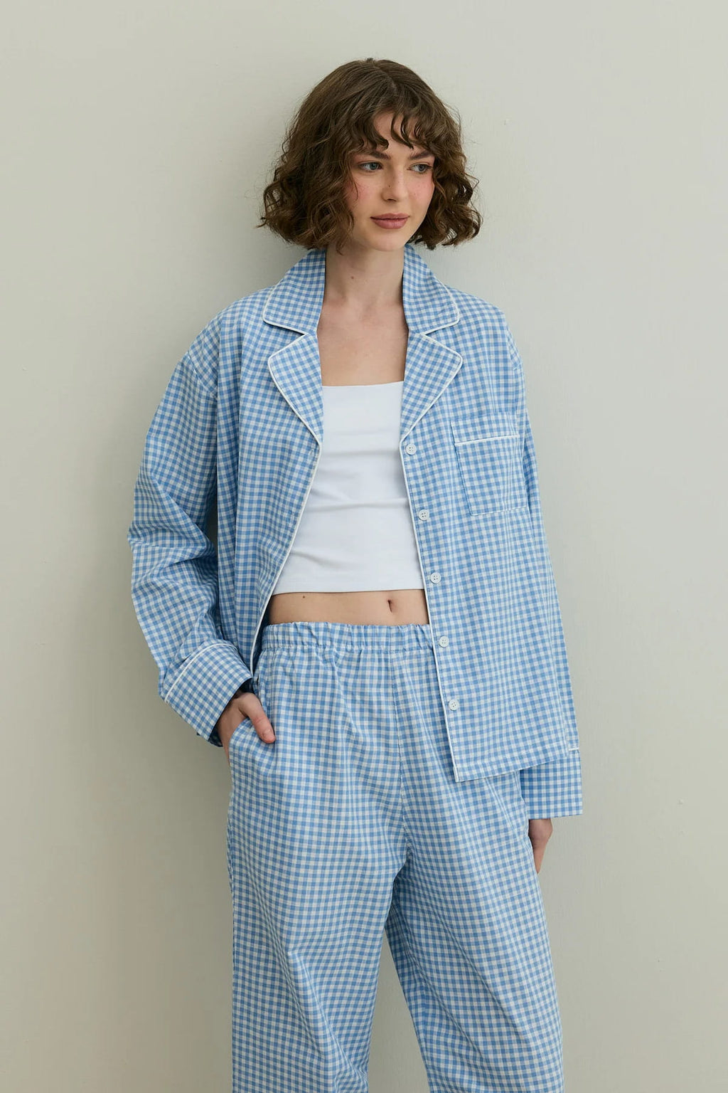 Blue Gingham Pijama Suit