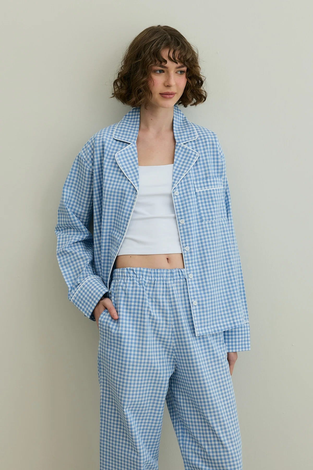 Blue Gingham Pijama Suit