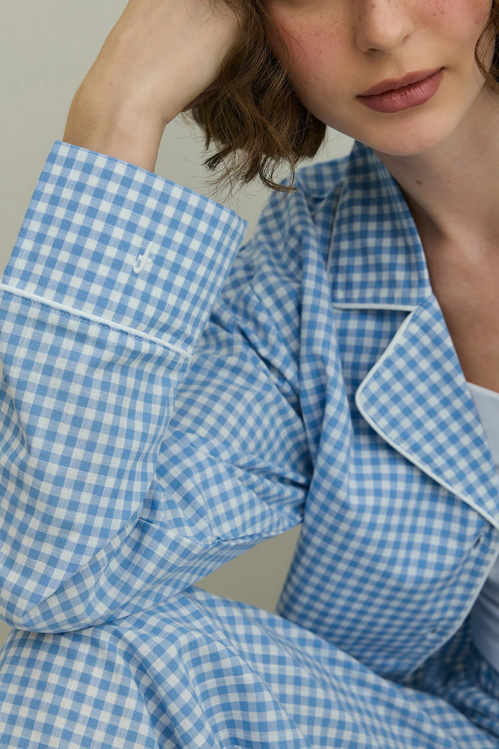 Blue Gingham Pijama Suit