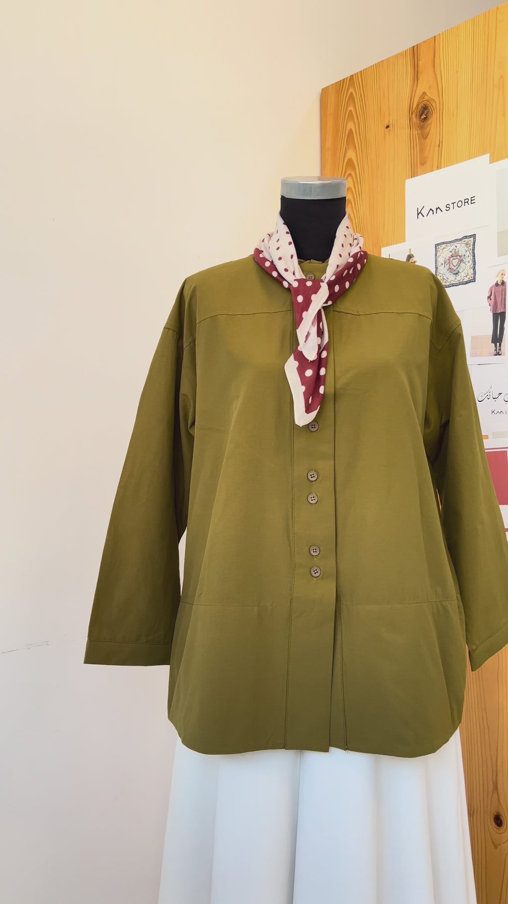 Olive Green Tie Neck Poplin Shirt
