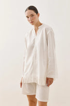 White Fringed Tencel Shirt