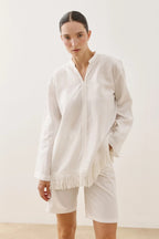 White Fringed Tencel Shirt