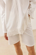 White Fringed Tencel Shirt