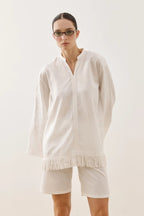 White Fringed Tencel Shirt