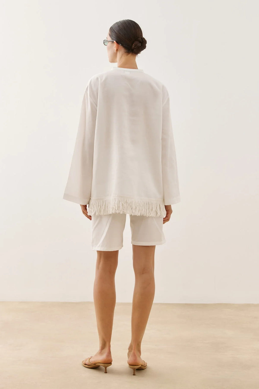 White Fringed Tencel Shirt