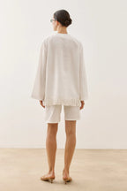 White Fringed Tencel Shirt