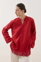 Red Fringed Tencel Shirt