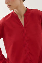 Red Fringed Tencel Shirt