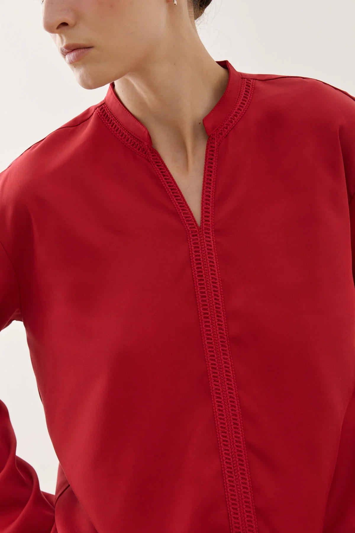 Red Fringed Tencel Shirt