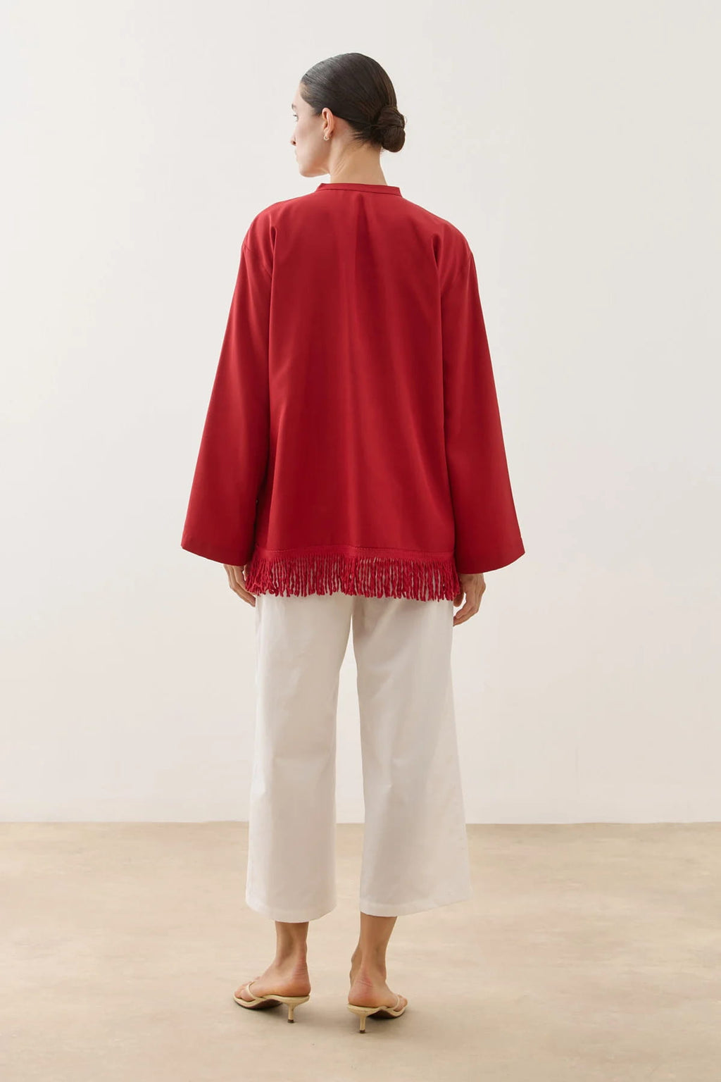 Red Fringed Tencel Shirt