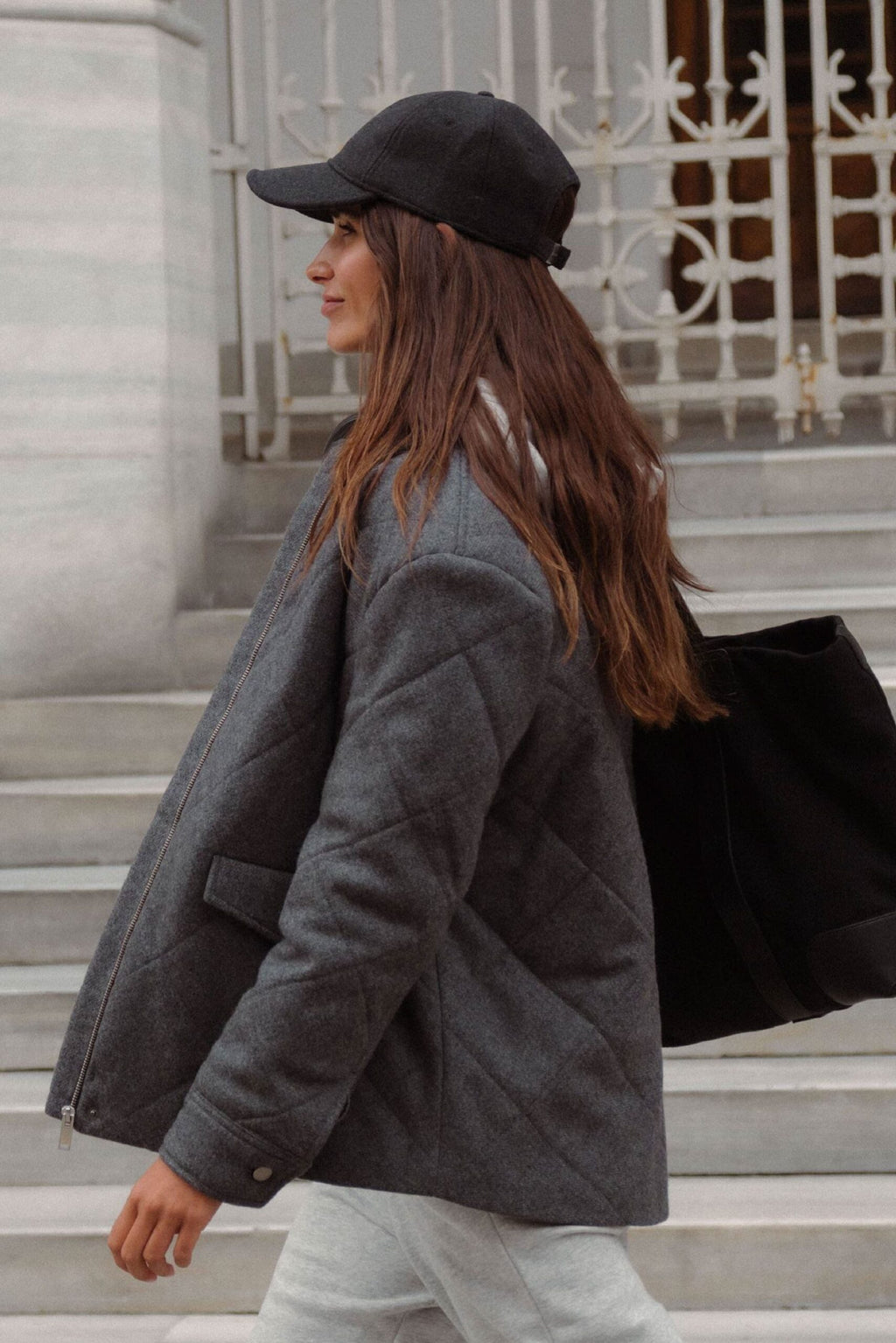 Anthracite wool blend quilted coat
