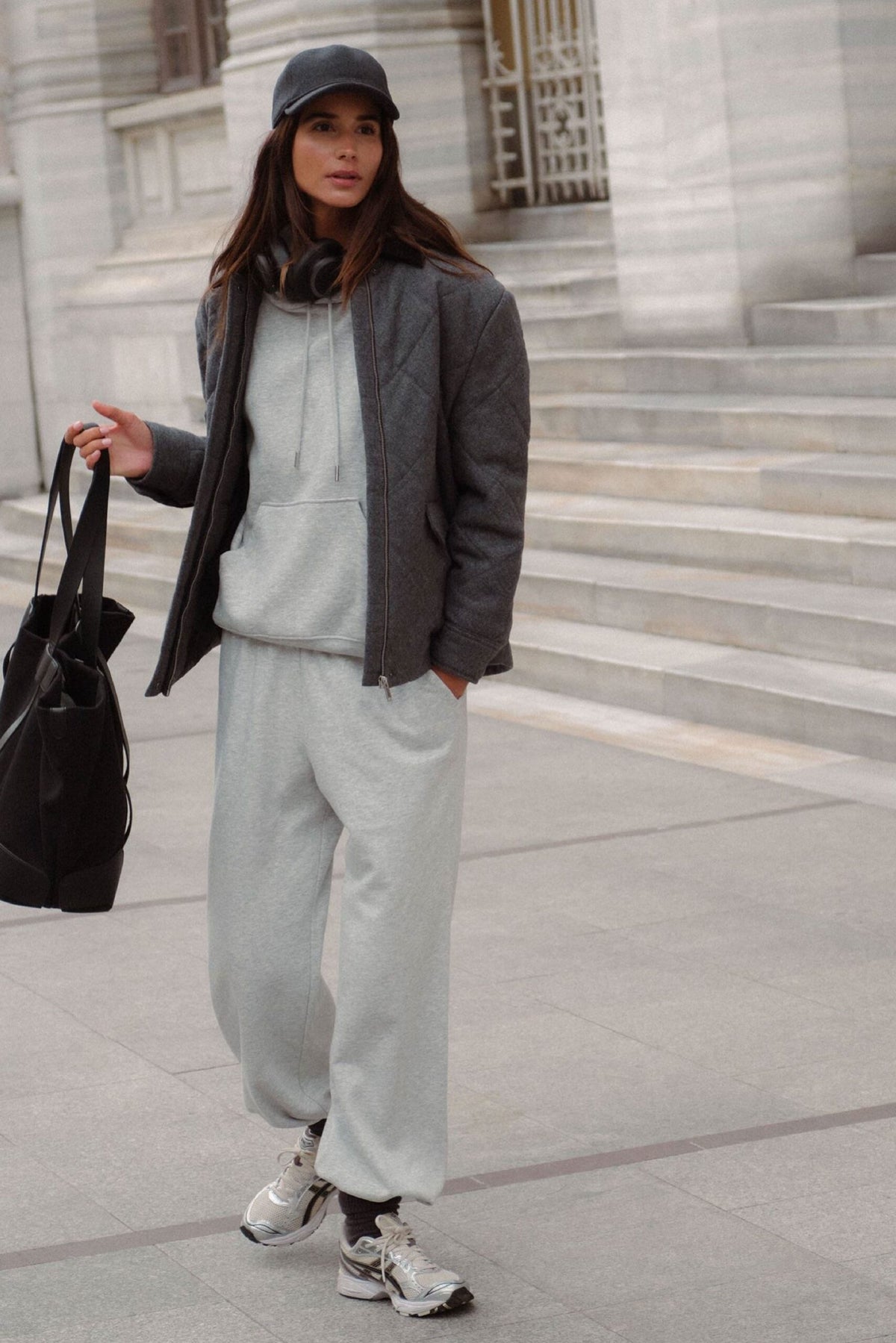 Anthracite wool blend quilted coat