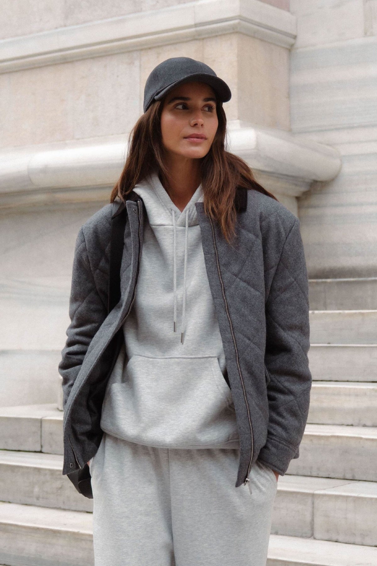 Anthracite wool blend quilted coat