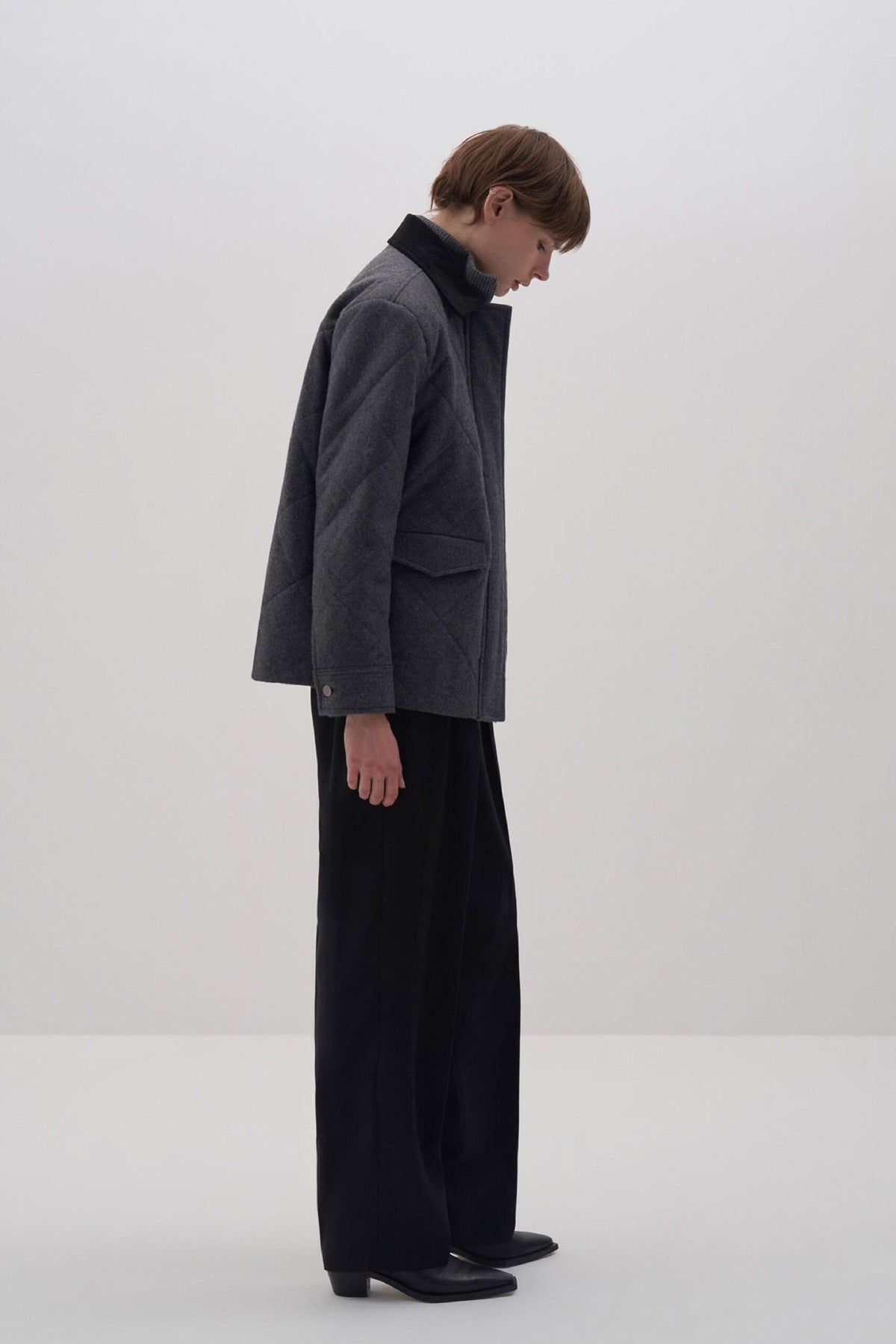 Anthracite wool blend quilted coat