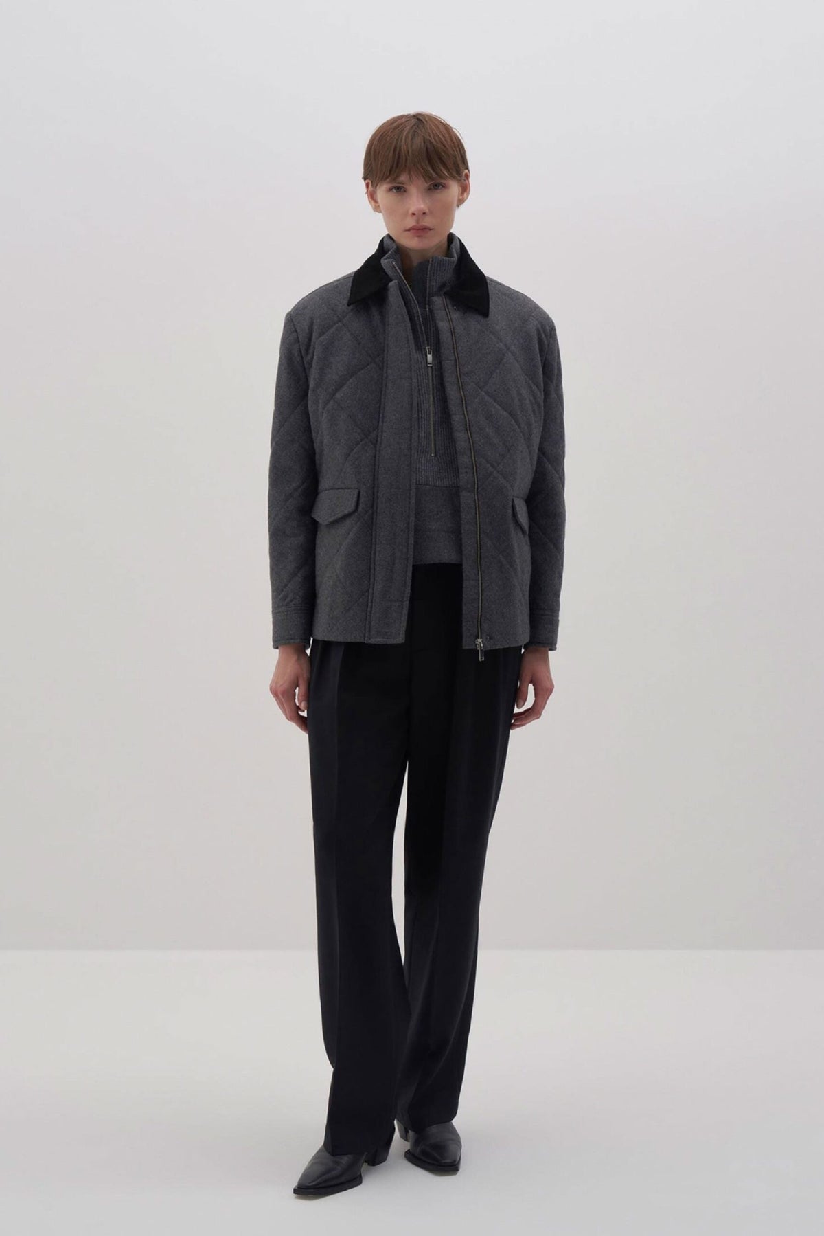 Anthracite wool blend quilted coat