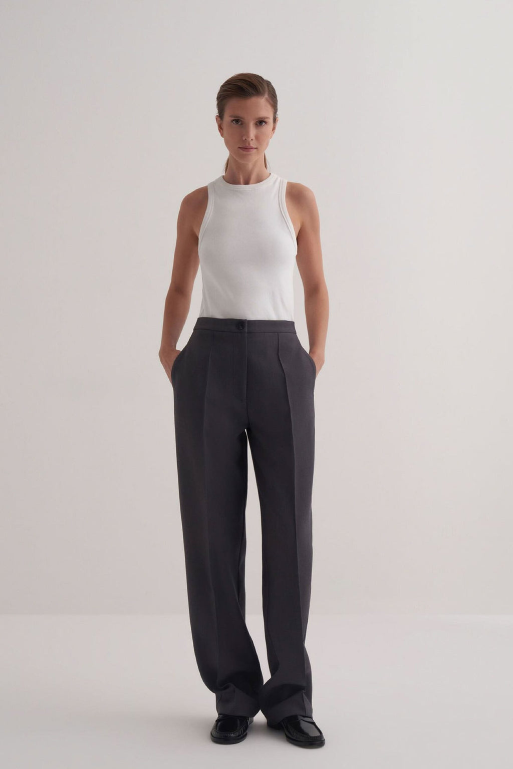 Anthracite straight fit trousers