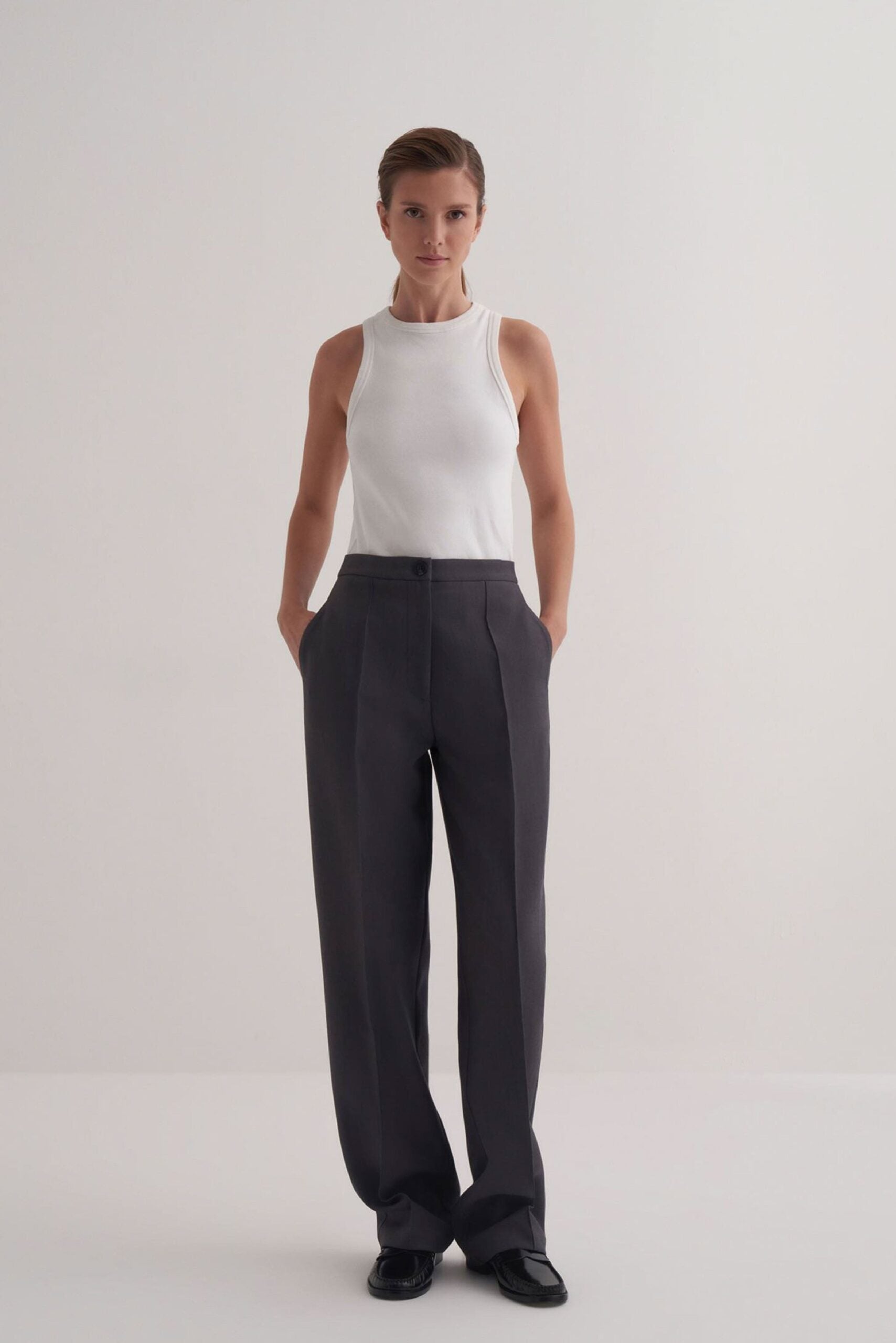 Anthracite straight fit trousers