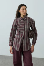 Burgundy Plaid Scarf Shirt