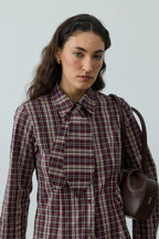 Burgundy Plaid Scarf Shirt