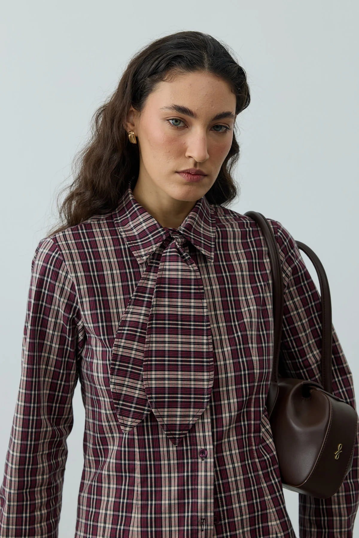 Burgundy Plaid Scarf Shirt