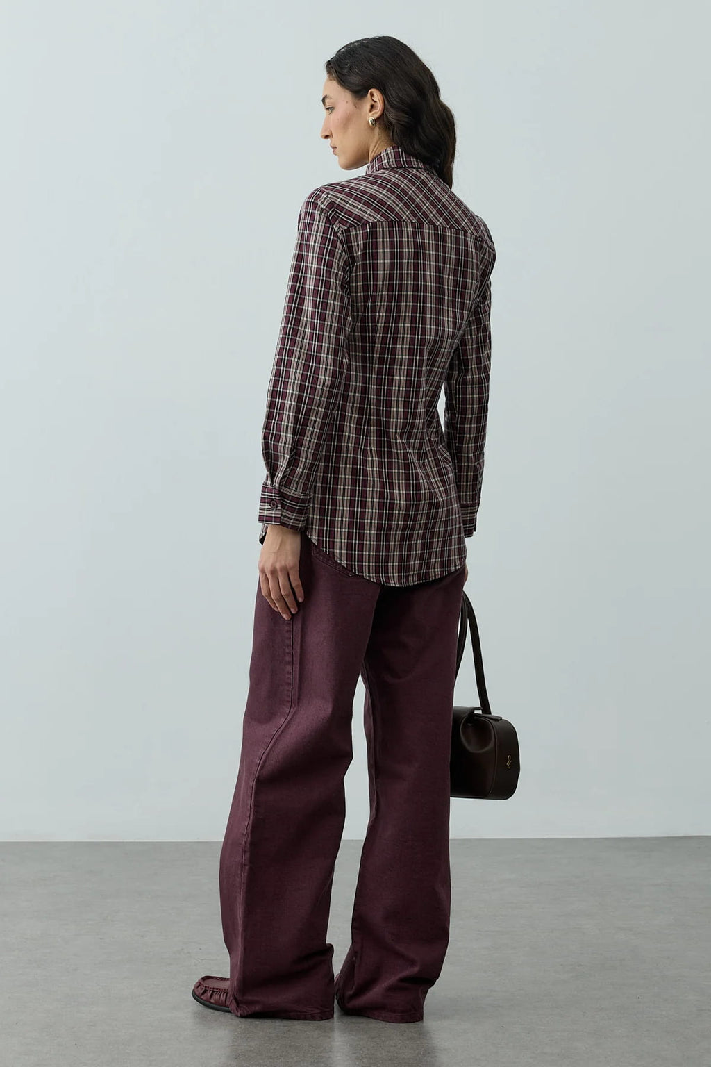 Burgundy Plaid Scarf Shirt