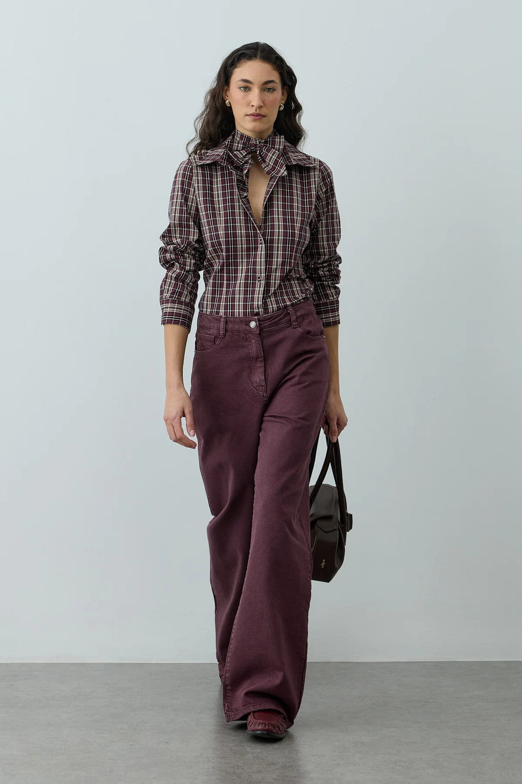 Burgundy Plaid Scarf Shirt