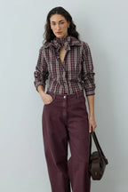 Burgundy Plaid Scarf Shirt